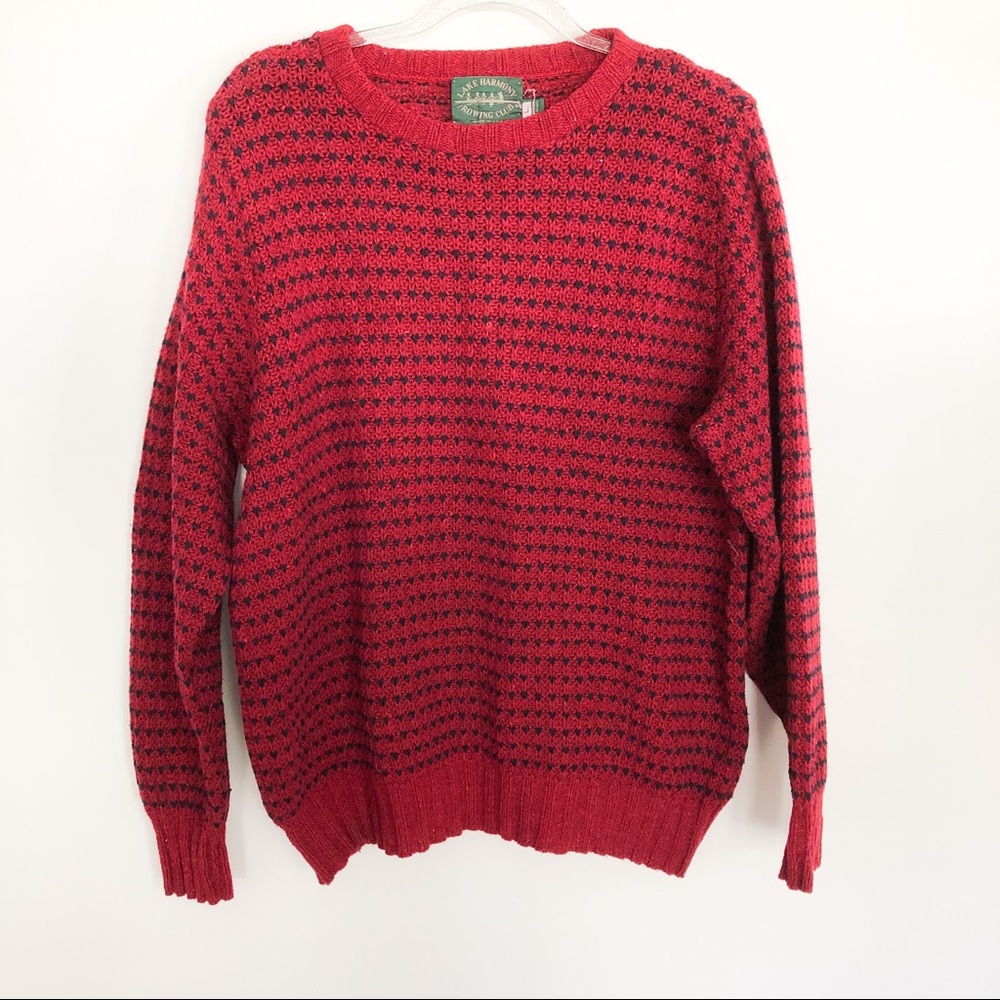 Vintage Cable Knit Oversized Dot sweater Red navy slouchy grandpa